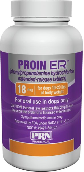 Proin (phenylpropanolamine hydrochloride) Extended-Release Tablets for Dogs, 18-mg, 30 tablets slide 1 of 5