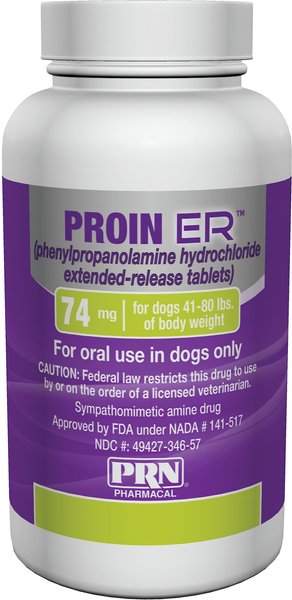 Proin (phenylpropanolamine hydrochloride) Extended-Release Tablets for Dogs, 74-mg, 30 tablets slide 1 of 5