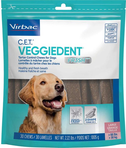 Virbac C.E.T. VeggieDent Fr3sh Dental Chews for Large Dogs, over 66 lbs, 60 count slide 1 of 7