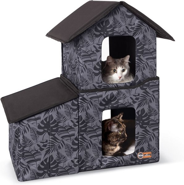 K&H Pet Products Unheated Two-Story Kitty House, Gray Leaf slide 1 of 10
