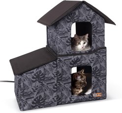 K&H Pet Products Heated Two-Story Kitty House, Gray Leaf