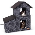 K&H Pet Products Heated Two-Story Kitty House, Gray Leaf