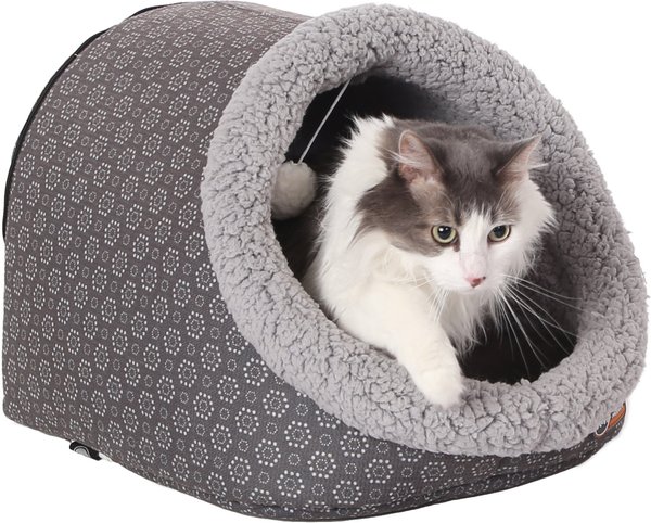 K&H Pet Products Thermo-Pet Cave Cat Bed, Unheated, Gray/Geo Flower  slide 1 of 8
