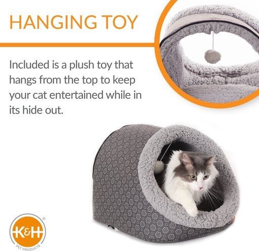 K&H Pet Products Thermo-Pet Cave Covered Indoor Heated Cat Bed & Tunnel, Gray