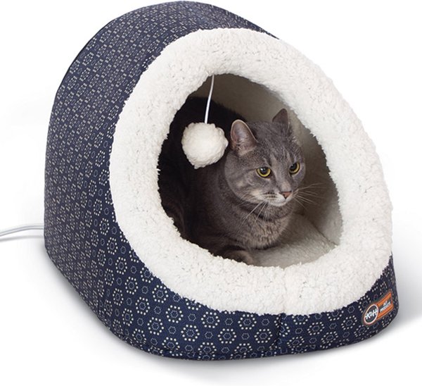 K&H Pet Products Heated Thermo Cat Cave, Navy/Geo Flower slide 1 of 9