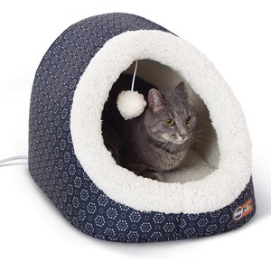 K&H Pet Products Heated Thermo Cat Cave, Navy/Geo Flower