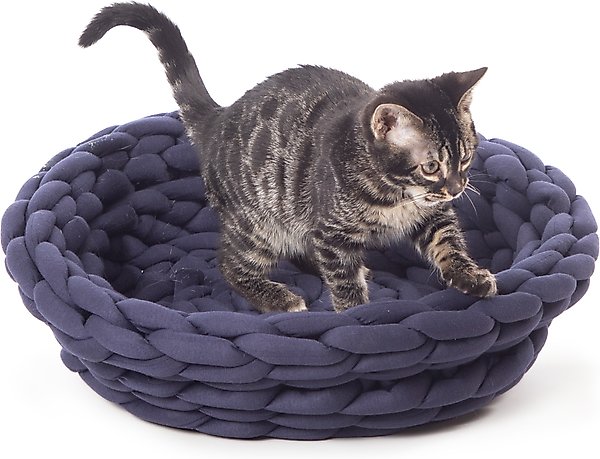 K&H Pet Products Cozy Knitted Woven Cute Cat & Kitten Bed, Navy slide 1 of 7
