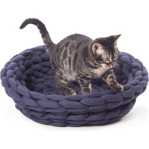 K&H Pet Products Cozy Knitted Woven Cute Cat & Kitten Bed, Navy