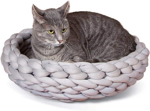 K&H Pet Products Cozy Knitted Woven Cute Cat & Kitten Bed, Gray slide 1 of 6