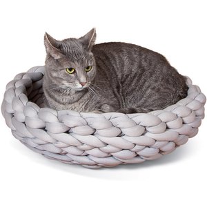 K&H Pet Products Cozy Knitted Woven Cute Cat & Kitten Bed, Gray