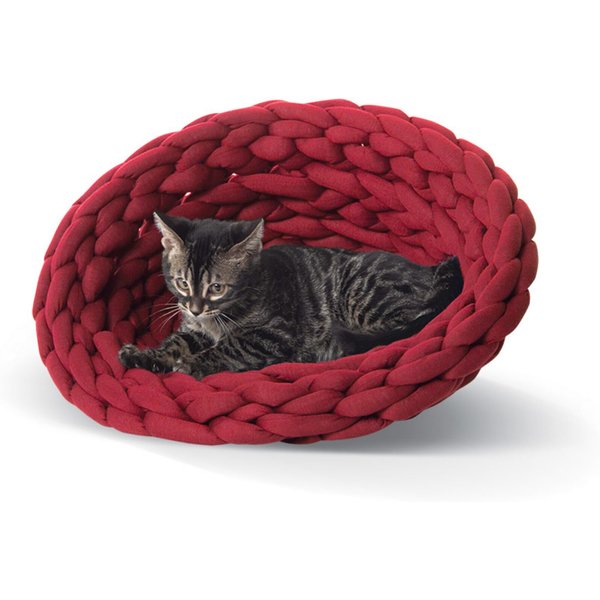 K&H PET PRODUCTS SelfWarming Hooded Cat Bed, Chocolate/Tan, Small
