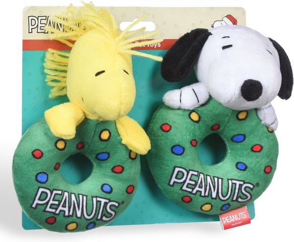Fetch For Pets Peanuts Holiday Snoopy & Woodstock Wreath Plush Dog Toy, 2 count