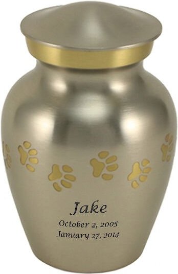 A Pet's Life Classic Paw Print Personalized Dog & Cat Urn, Pewter, Small slide 1 of 5