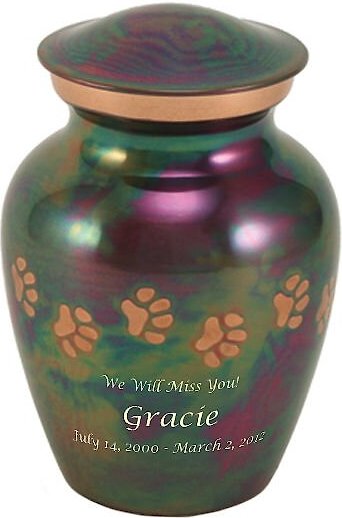 A PET'S LIFE Classic Paw Print Personalized Dog & Cat Urn, Raku, Small ...