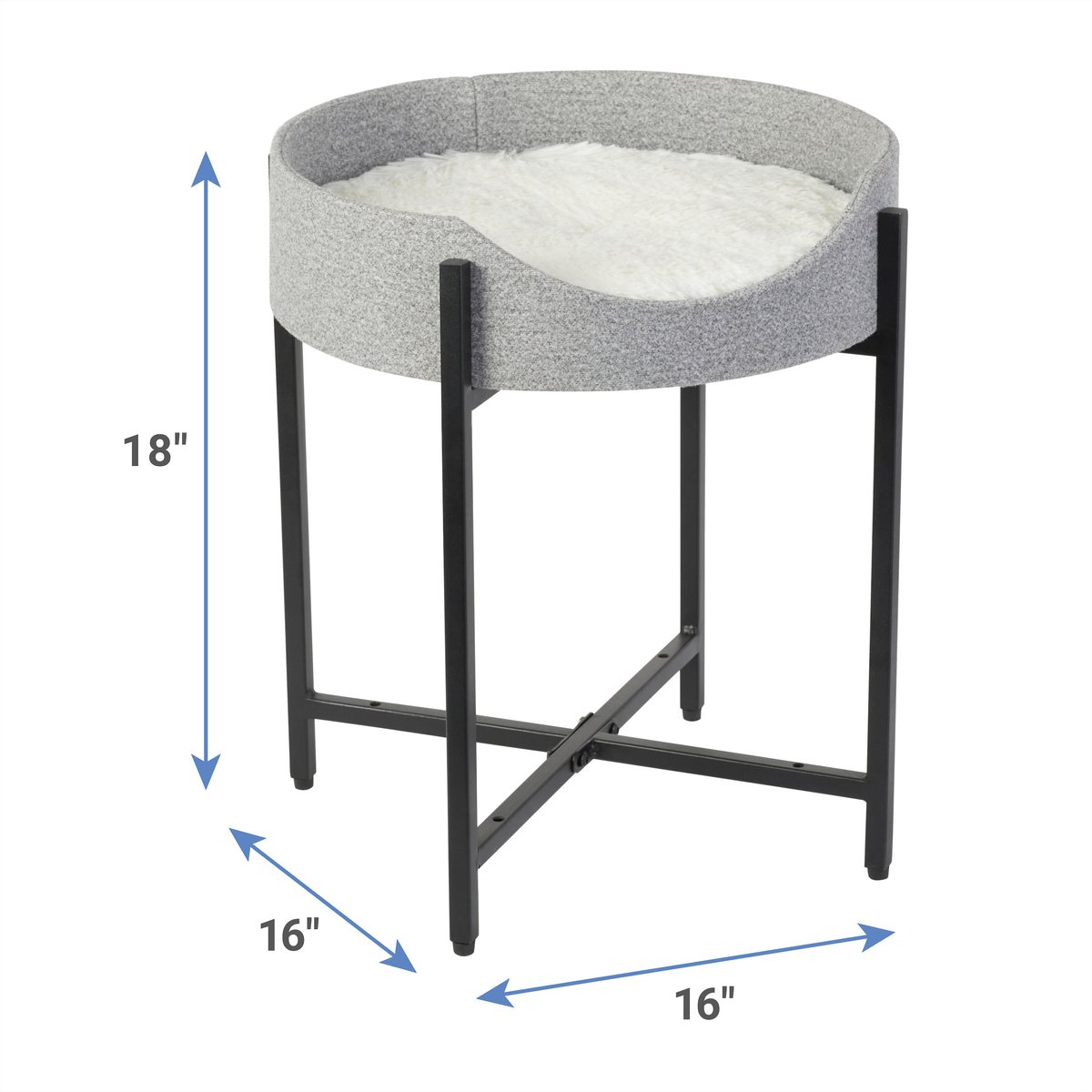 FRISCO Elevated Modern Wrought Iron Cat Bed with Long Faux Fur Cushion