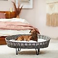 Frisco Elevated Rectangle Wicker Dog & Cat Bed with Eyelash Faux Fur Cushion, Small