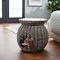 Frisco Round Wicker Cat Condo with Top Perch, Gray