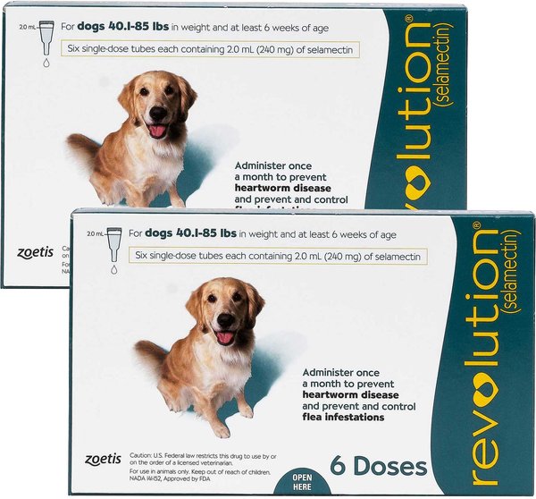 Revolution Topical Solution for Dogs, 40.1-85 lbs, (Teal Box), 12 Doses (12-mos. supply) slide 1 of 5