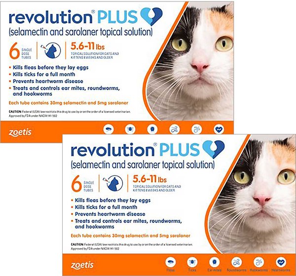 REVOLUTION PLUS Topical Solution for Cats, 5.611 lbs, (Orange Box), 12