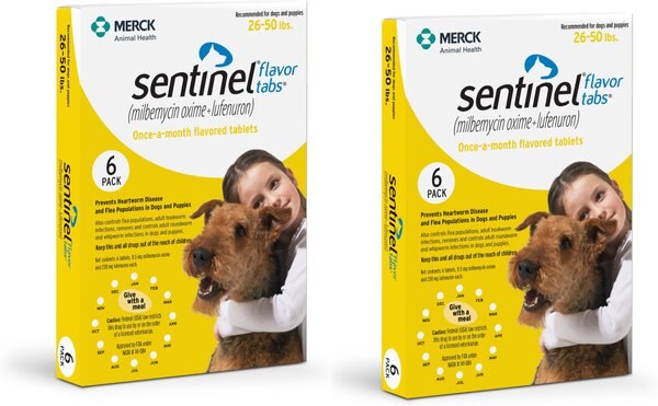 Sentinel Tablet for Dogs, 26-50 lbs, (Yellow Box), 12 Tablets (12-mos. supply) slide 1 of 6