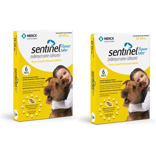 SENTINEL Tablet for Dogs, 26-50 lbs, (Yellow Box), 12 Tablets (12-mos ...