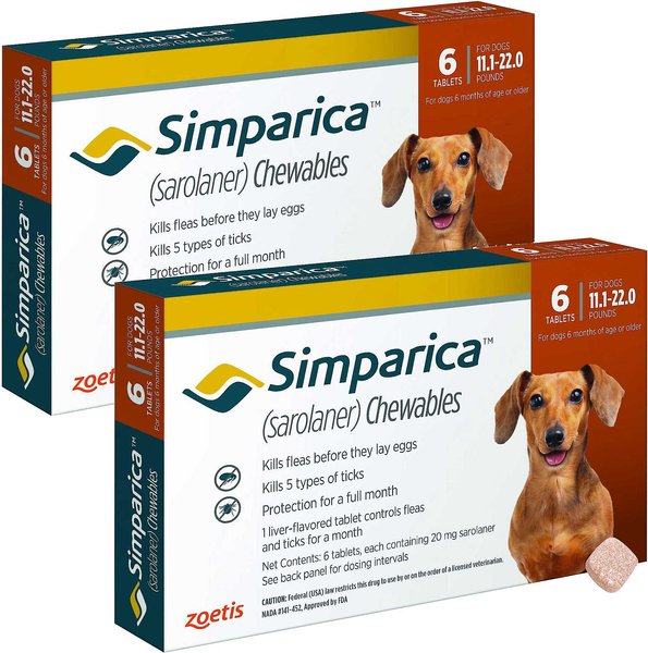 SIMPARICA Chewable Tablet for Dogs 11.1 22 lbs Orange Box 12