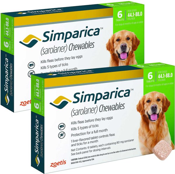 Simparica Chewable Tablet for Dogs, 44.1-88 lbs, (Green Box), 12 Chewable Tablets (12-mos. supply) slide 1 of 3