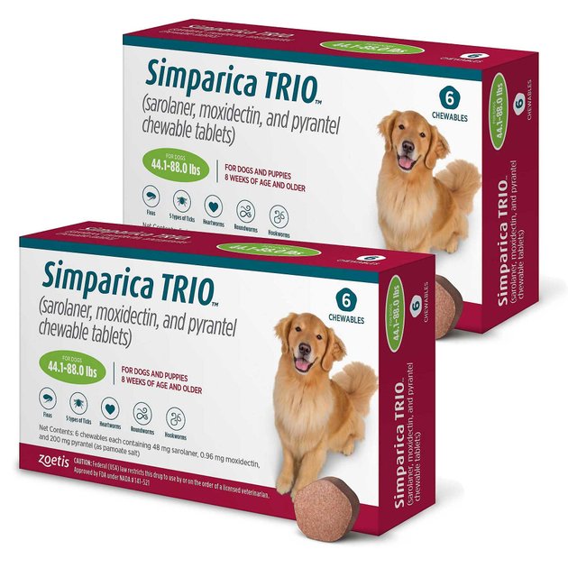 SIMPARICA TRIO Chewable Tablet for Dogs, 44.1-88 lbs, (Green Box), 12