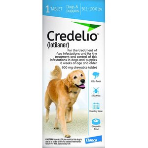 Credelio Chewable Tablet for Dogs, 50.1-100 lbs, (Blue Box), 2 Chewable Tablets (2-mos. supply)