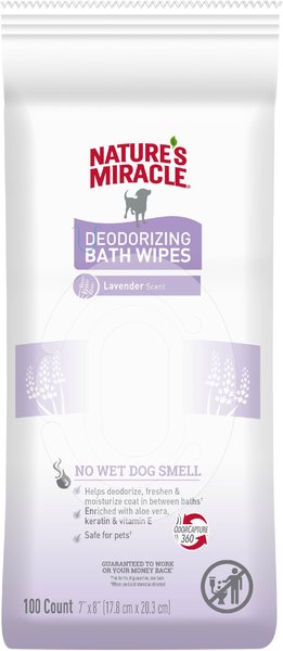 NATURE'S MIRACLE Deodorizing Dog Bath Wipes, 100 count, Lavender 