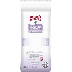 Nature's Miracle Deodorizing Dog Bath Wipes, 100 count, Lavender