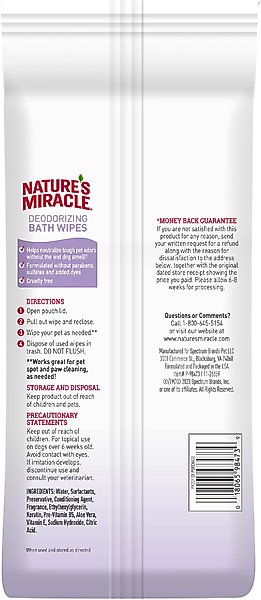 Show full view: Nature's Miracle Deodorizing Dog Bath Wipes, 100 count, Lavender slide 2 of 12