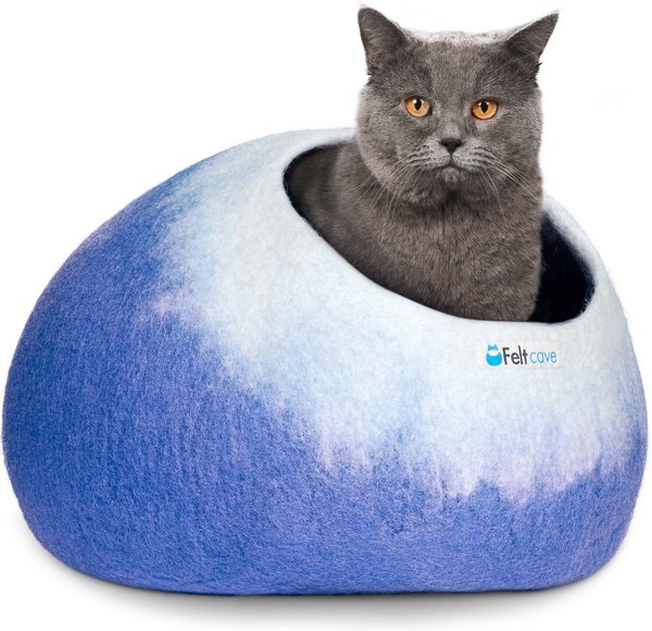 Feltcave Premium Cat Cave Covered Cat Bed, Medium, Blue & White slide 1 of 6