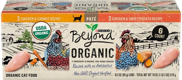 Purina Beyond Organic Chicken Variety Pack Pate Wet Cat Food, 3-oz can, case of 6 slide 1 of 9