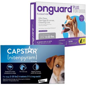 Capstar Flea Oral Treatment for Dogs, 2-25 lbs, 6 Tablets + Onguard Flea & Tick Spot Treatment for Dogs, 5-22 lbs, 6 Doses (6-mos. supply)