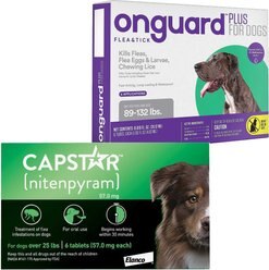 Capstar Flea Oral Treatment for Dogs, over 25 lbs, 6 Tablets + Onguard Flea & Tick Spot Treatment for Dogs, 89-132 lbs, 6 Doses (6-mos. supply)