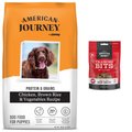 American Journey Protein & Grains Puppy Chicken, Brown Rice & Vegetables Recipe Dog Food, 28-lb bag + American Journey Beef Recipe Grain-Free Soft & Chewy Training Bits Dog Treats, 4-oz bag