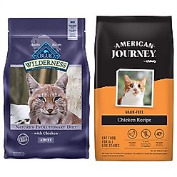 American Journey Chicken Recipe Grain-Free Dry Cat Food, 5-lb bag + Blue Buffalo Wilderness Chicken Recipe Grain-Free Dry Cat Food, 6-lb bag