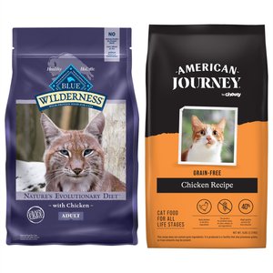 American Journey Chicken Recipe Grain-Free Dry Cat Food, 5-lb bag + Blue Buffalo Wilderness Chicken Recipe Grain-Free Dry Cat Food, 6-lb bag
