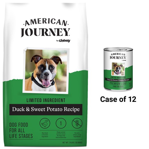 Bundle: American Journey Limited Ingredient Duck & Sweet Potato Recipe Dry + Canned Dog Food slide 1 of 7