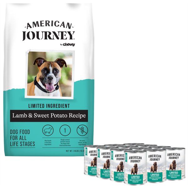Bundle: American Journey Limited Ingredient Lamb & Sweet Potato Recipe Dry + Canned Dog Food slide 1 of 7