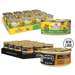 American Journey Minced Turkey Recipe in Gravy Grain-Free Canned Cat Food, 5.5-oz, case of 24 + Wellness Minced Turkey Entree Grain-Free Canned Cat Food, 5.5-oz, case of 24