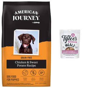 American Journey Puppy Chicken & Sweet Potato Recipe Grain-Free Dry Dog Food, 24-lb bag + Tylee's Freeze-Dried Meals for Dogs, Chicken & Salmon Recipe, 14oz