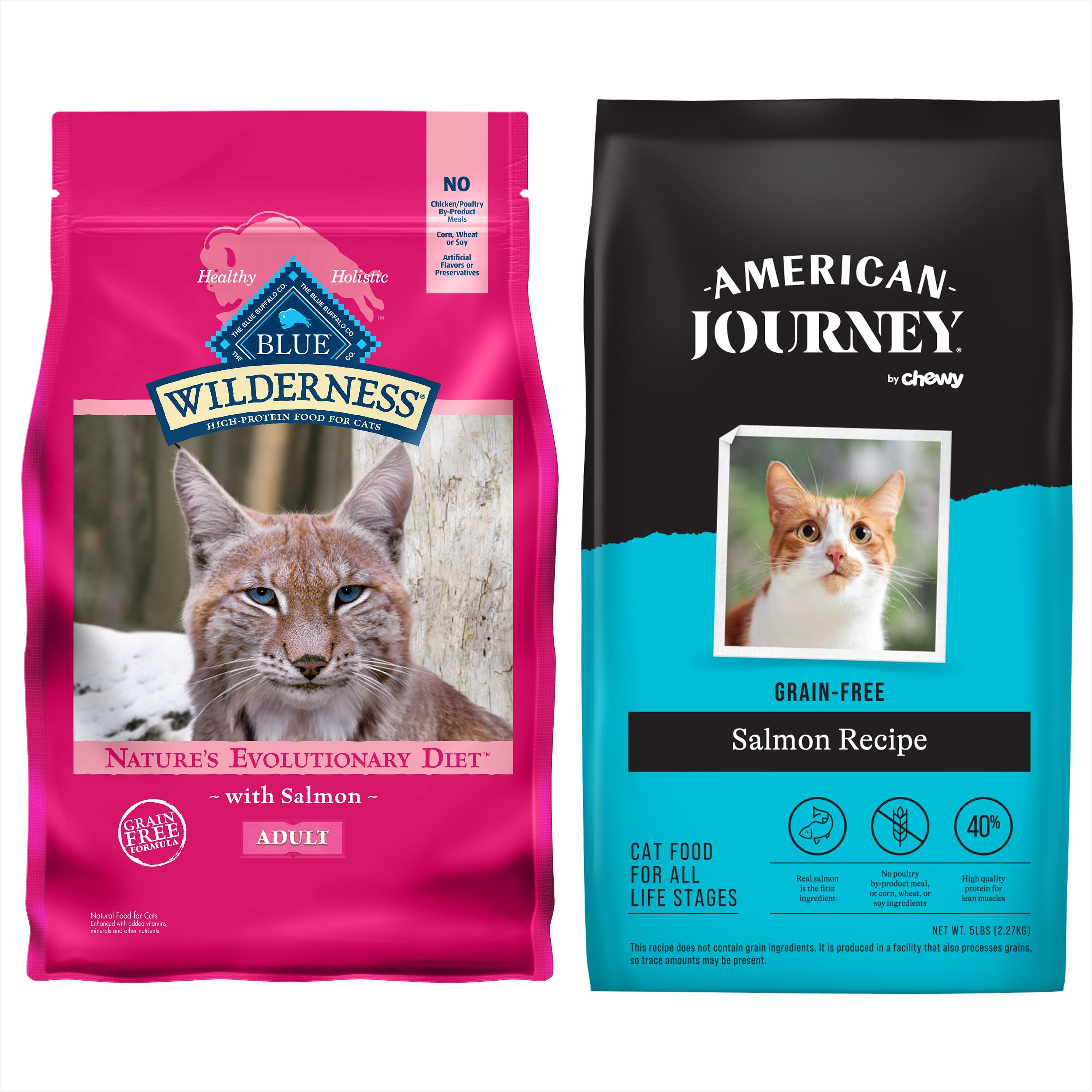 Product Reviews for American Journey Salmon Recipe Grain-Free Dry Cat Food  (NEW LOOK AVAILABLE) & Blue Buffalo Wilderness Salmon Recipe Grain-Free Dry Cat  Food