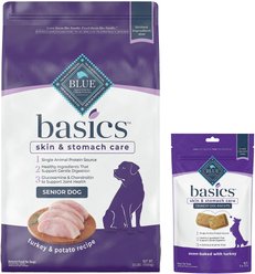 Blue Buffalo Basics Limited Ingredient Diet Turkey & Potato Recipe Senior Dry Dog Food, 24-lb bag + Blue Buffalo Basics Limited Ingredient Formula Biscuits Turkey & Potato Dog Treats, 6-oz bag
