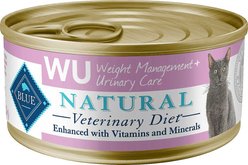Blue Buffalo Natural Veterinary Diet W+U Weight Management + Urinary Care Grain-Free Canned Cat Food, 5.5-oz, case of 24 + Blue Buffalo Natural Veterinary Diet W+U Weight Management + Urinary Care Grain-Free Dry Cat Food, 6.5-lb bag slide 2 of 5