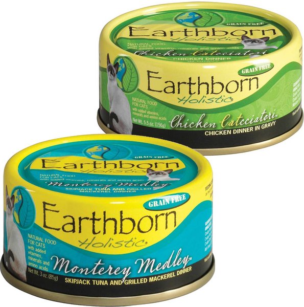 Earthborn Holistic Monterey Medley Grain-Free Natural Canned Cat & Kitten Food, 5.5-oz, case of 24 + Earthborn Holistic Chicken Catcciatori Grain-Free Natural Adult Canned Cat Food, 5.5-oz, case of 24 slide 1 of 6