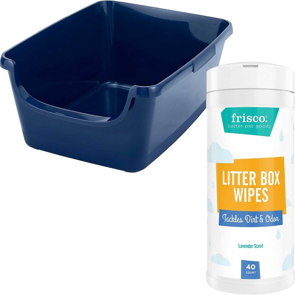 Frisco High Sided Cat Litter Box, Navy, Extra Large 24-in + Frisco Litter Box Cleaning Wipes, 40 count slide 1 of 6