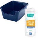 Frisco High Sided Cat Litter Box, Navy, Extra Large 24-in + Frisco Litter Box Cleaning Wipes, 40 count