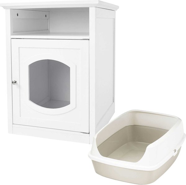 Frisco Decorative Side Table Cat Litter Box Cover, White + Frisco Open Top Cat Litter Box with Rim, Gray, Large 19-in slide 1 of 7
